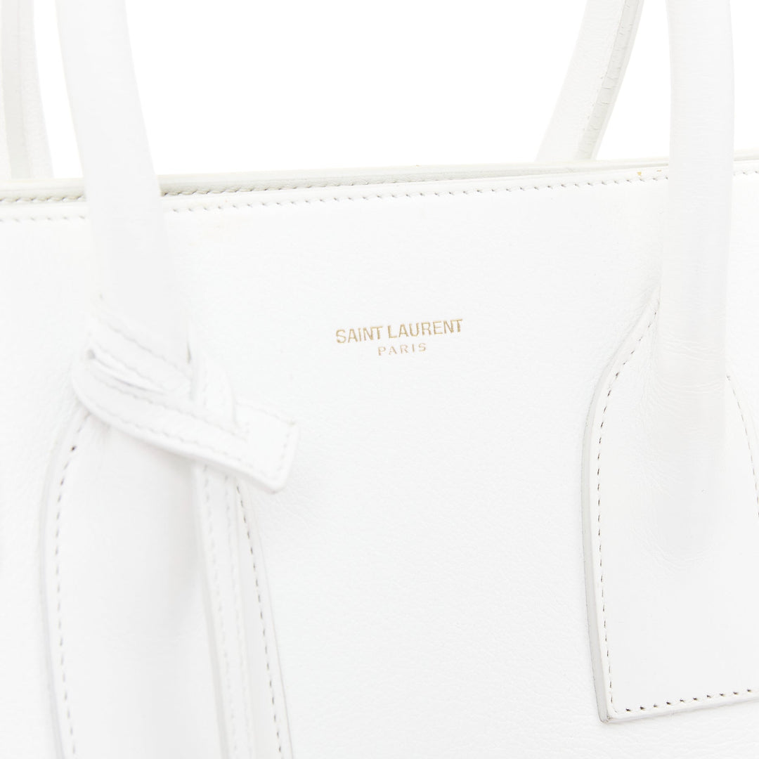 SAINT LAURENT Sac du Jour Small white grained leather executive tote bag