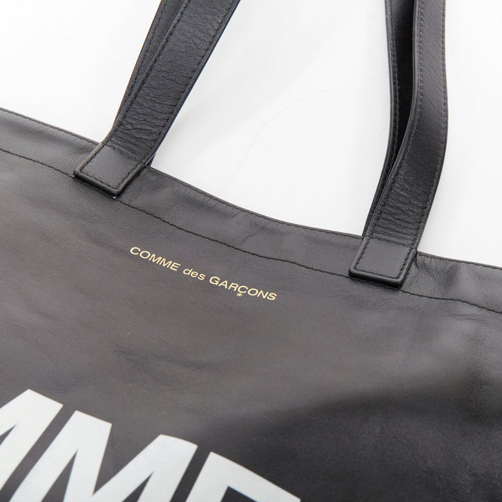 COMME DES GARCONS Huge Logo black calfskin leather print shopper tote bag