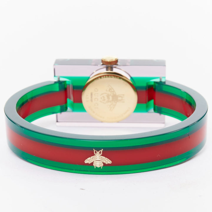 GUCCI 2018 Plexi Web green red  143.5 skeleton dial rectangular frame watch