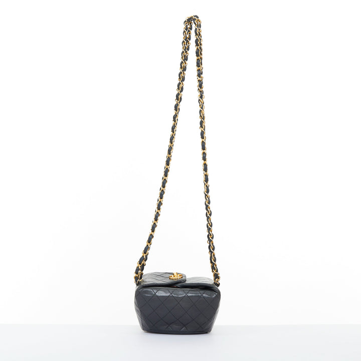 CHANEL 1990 Foldover Diamond Quilted dark grey lambskin mini bucket bag