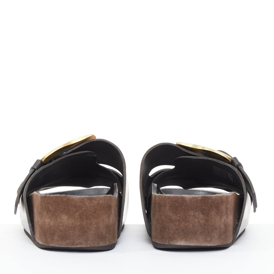 rare CELINE Phoebe Philo 2014 Boxy Western Cowboy Baroque Buckle sandals EU38