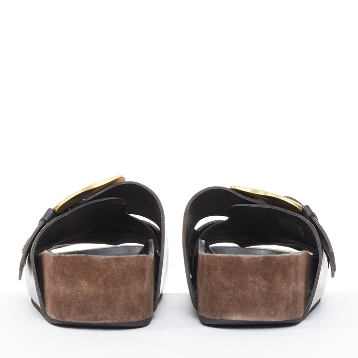 rare CELINE Phoebe Philo 2014 Boxy Western Cowboy Baroque Buckle sandals EU38