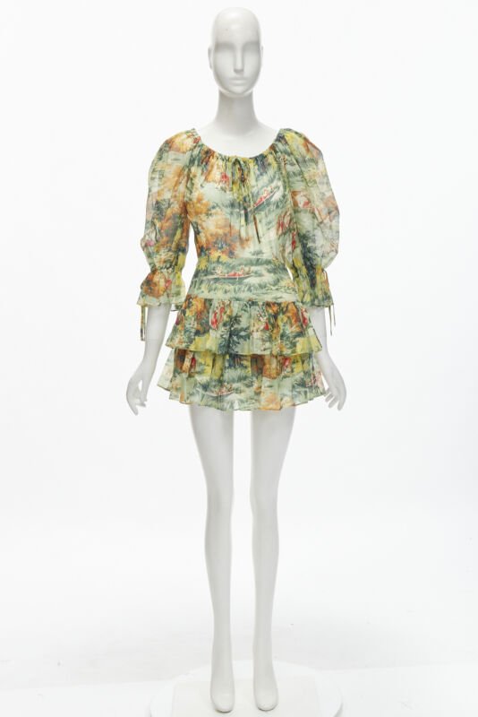 ALICE MCCALL Strange Dreams green print billow sleeve tiered playsuit US2 XS