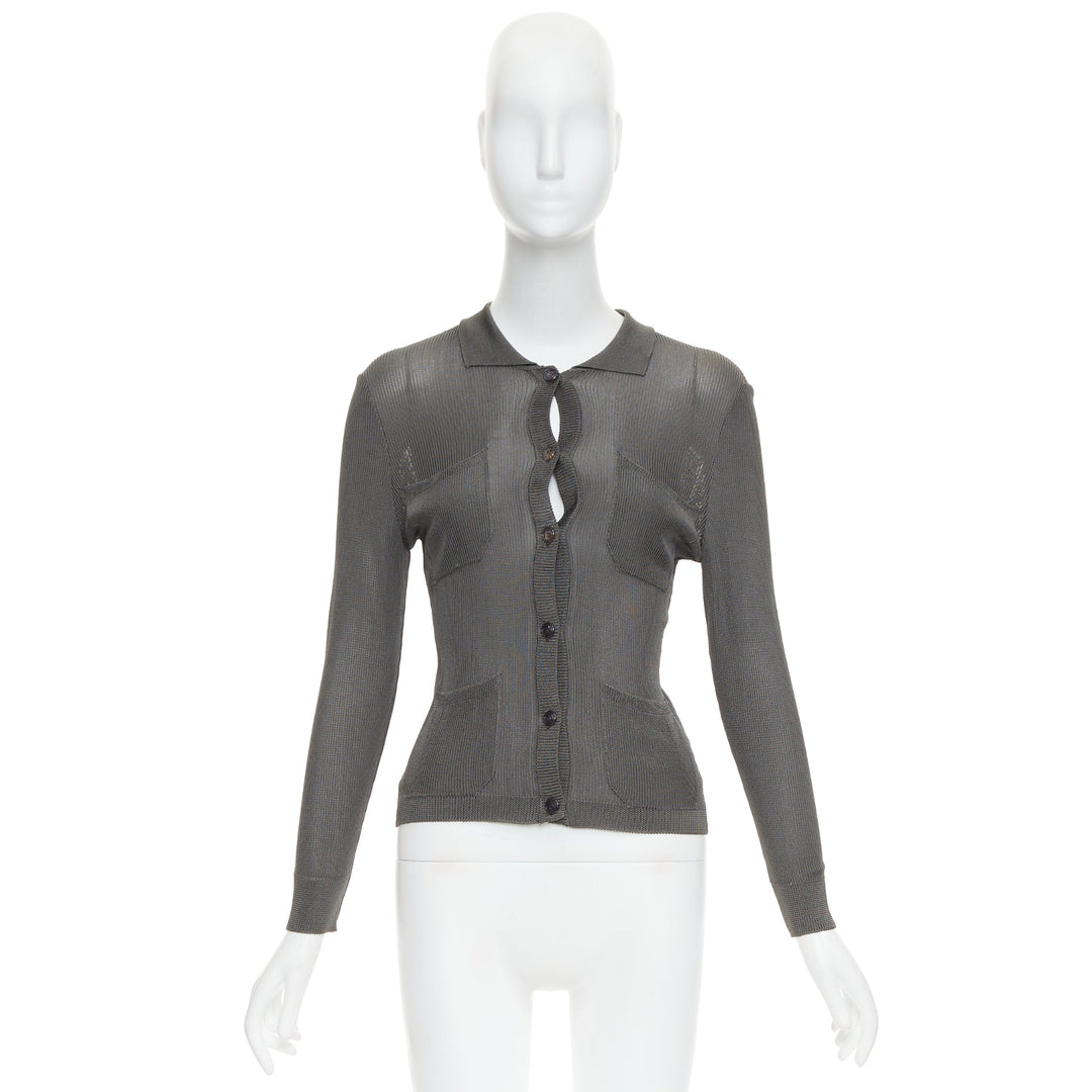 GIANNI VERSACE 1997 Vintage grey ribbed Medusa buttons military top
