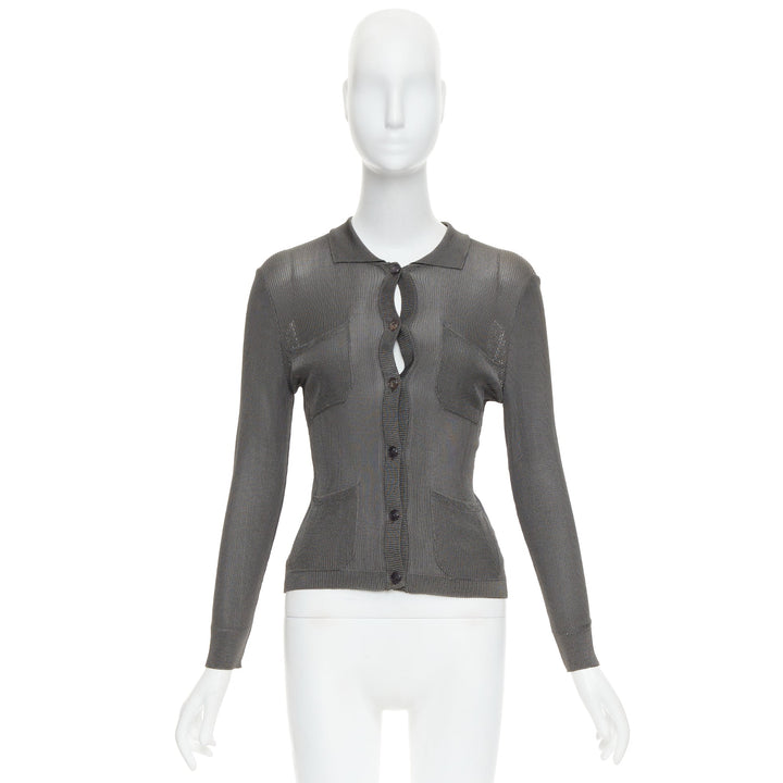 GIANNI VERSACE 1997 Vintage grey ribbed Medusa buttons military top