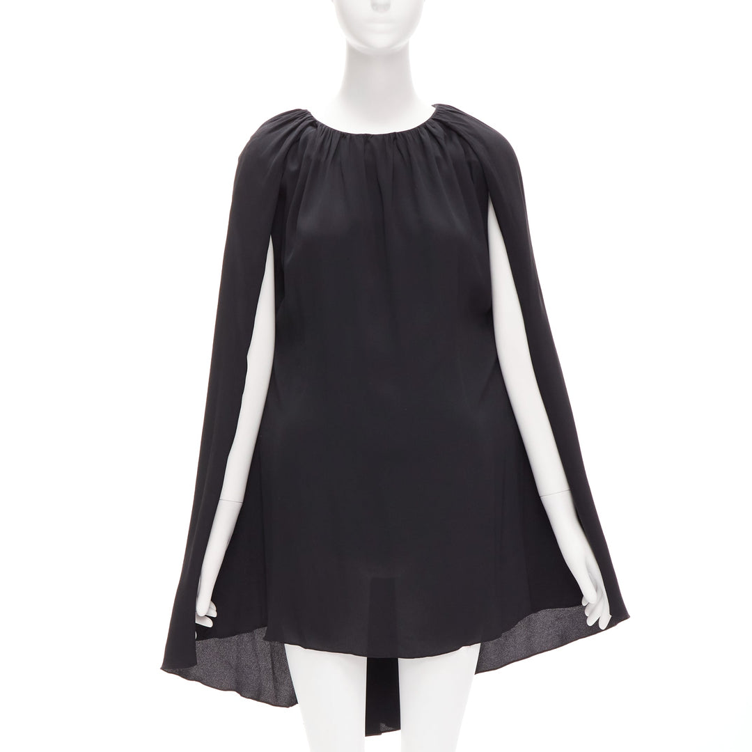 MARNI black acetate silk cape sleeve crew neck mini dress IT40 S