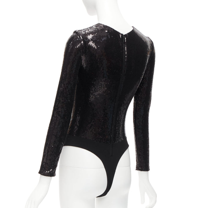ALICE MCCALL black sequins long sleeve crew neck bodysuit top XS
