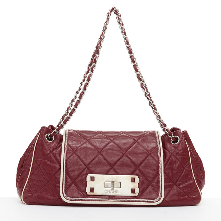 CHANEL East West Accordion Flap red Bordeaux silver chain flap bag