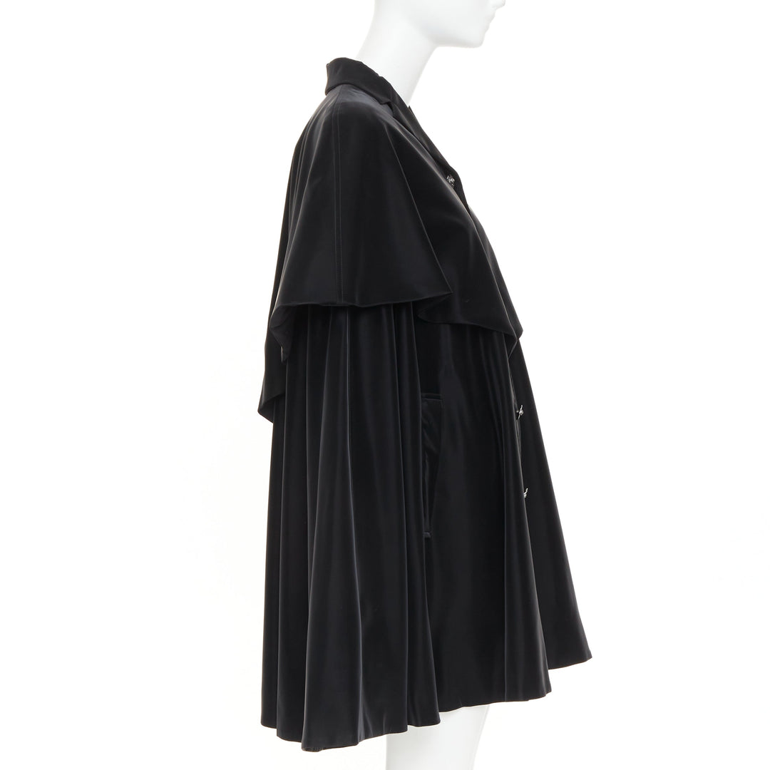 CHANEL 23K Runway black Camellia button cape overlay fluid parka coat FR38 M
