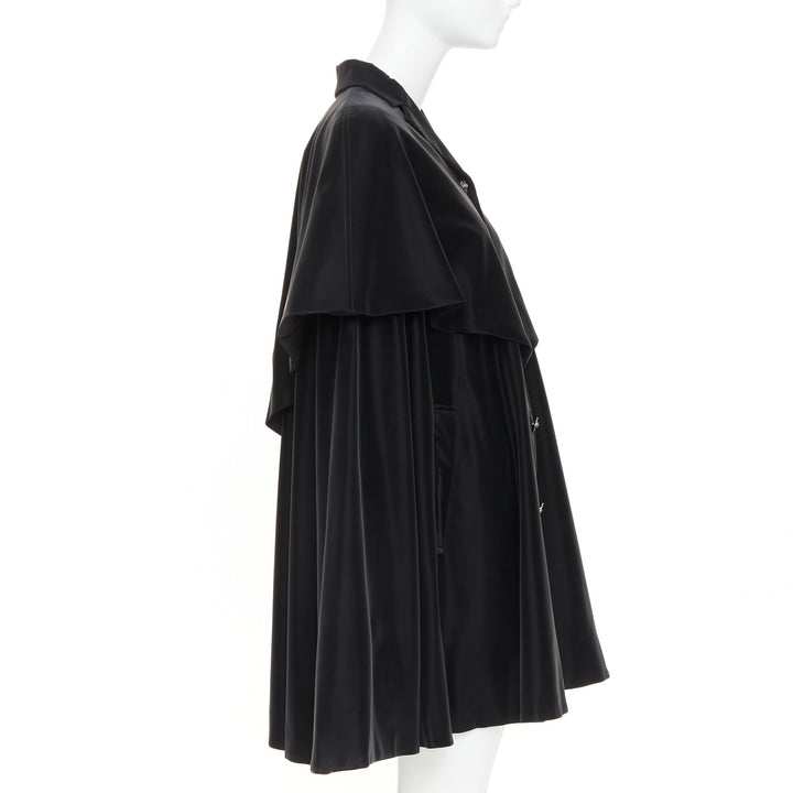 CHANEL 23K Runway black Camellia button cape overlay fluid parka coat FR38 M
