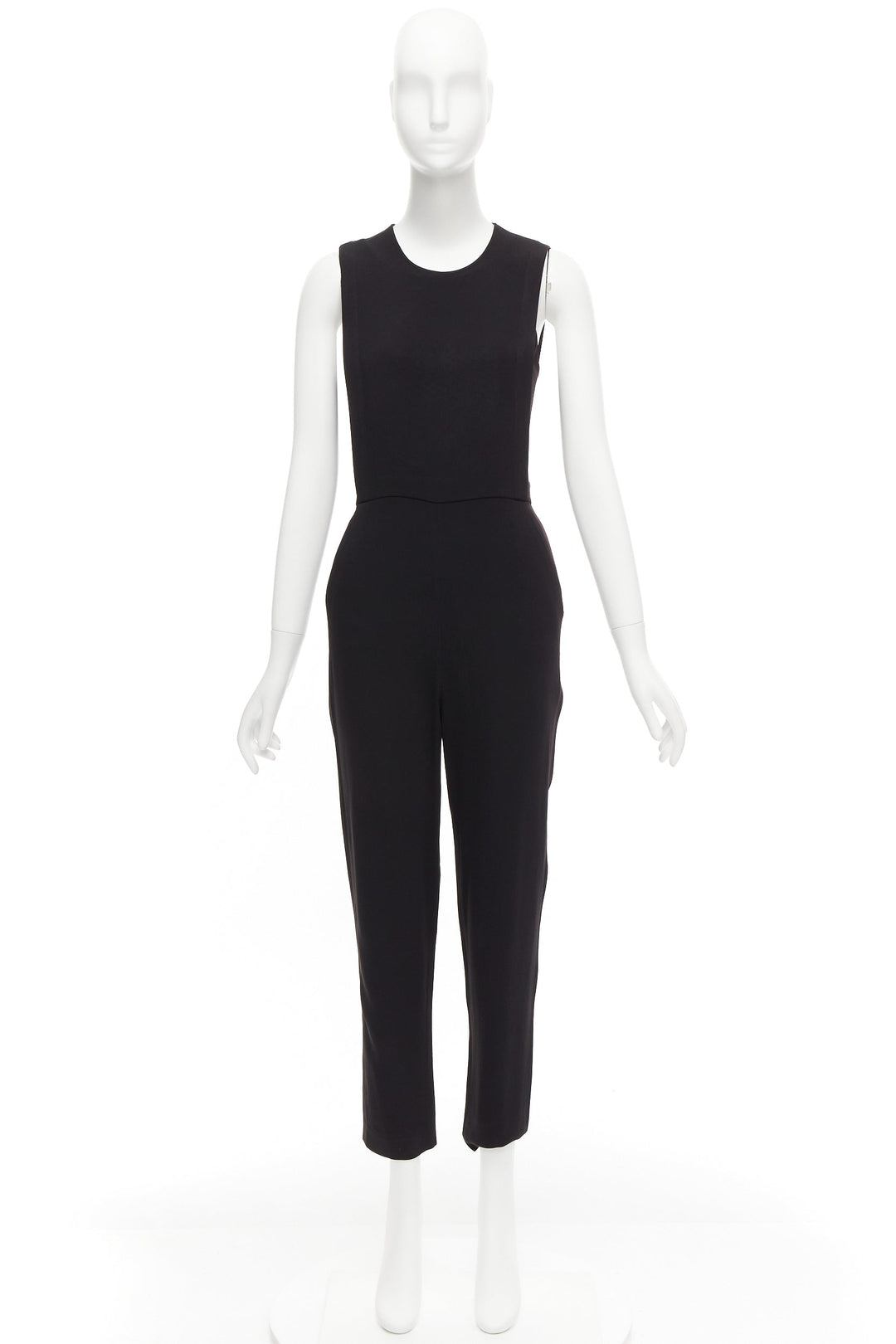 THEORY black layered top back zip cropped sleeveless jumpsuit US0 XS