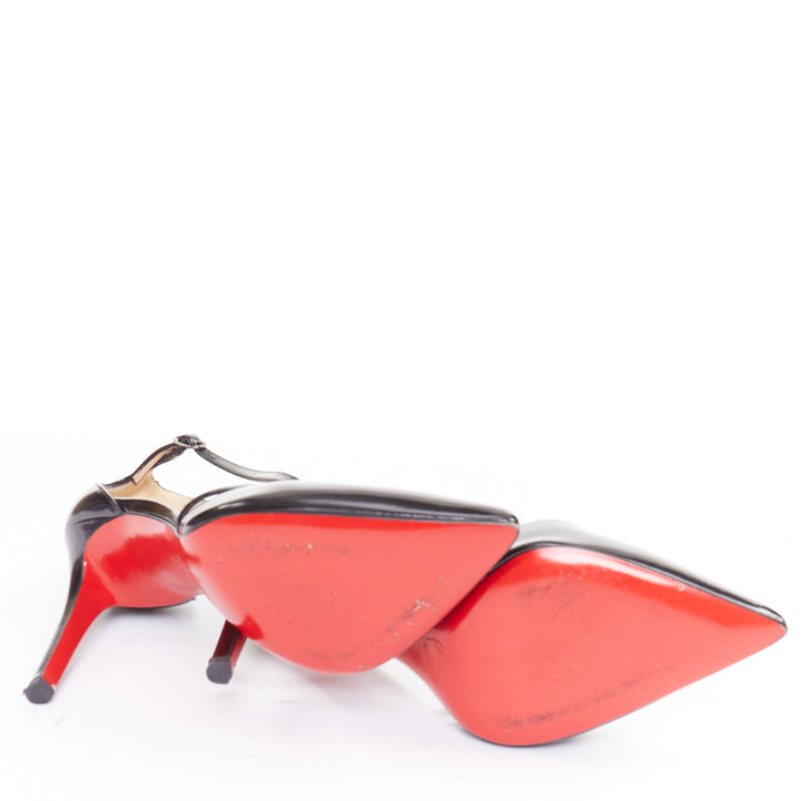 CHRISTIAN LOUBOUTIN Crosspiga 100 Jazz Calf black criss cross point pumps EU37.5