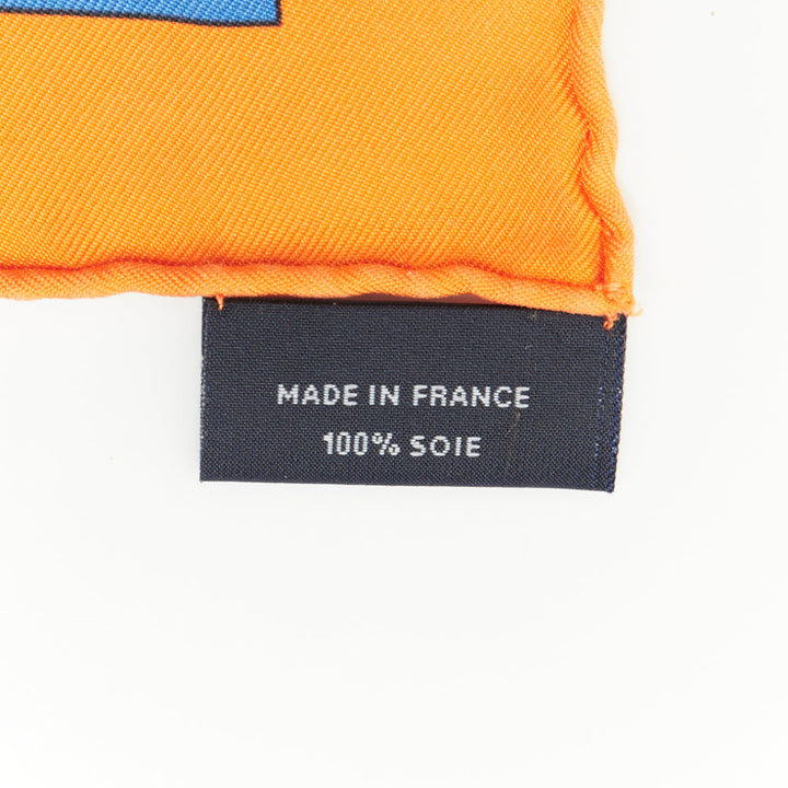 HERMES Pani La Shar Pawnee 90 Silk Twill orange royal blue square scarf