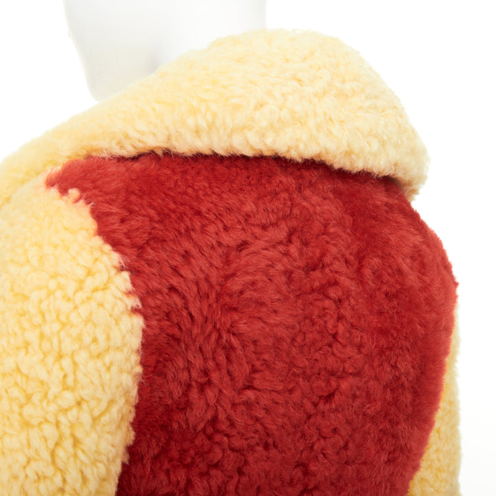 rare BOTTEGA VENETA 2020 Runway yellow red shearling teddy fringe coat IT34 XXS