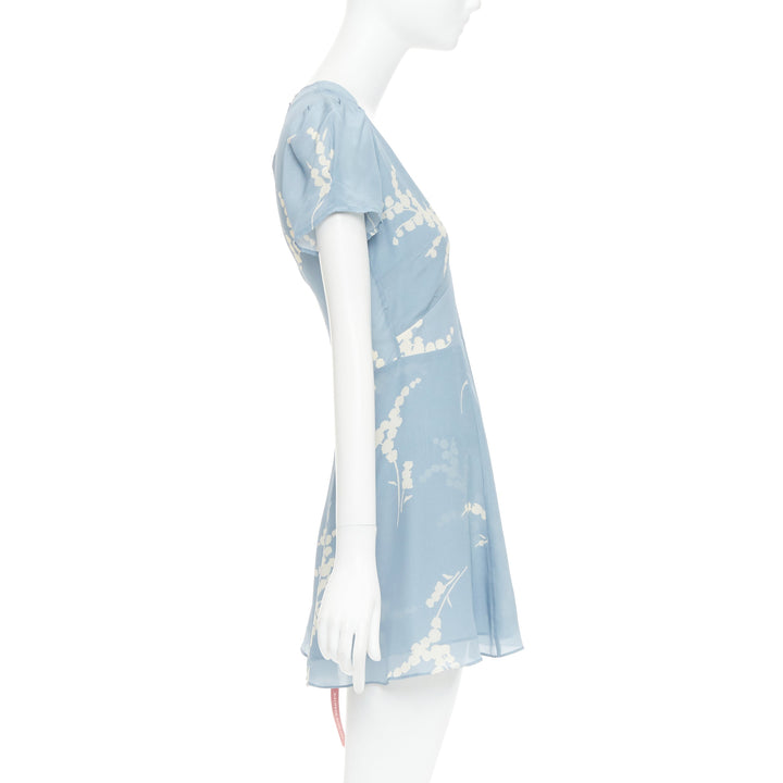 REALISATION Luella 100% silk light blue cream floral print V neck sundress XS