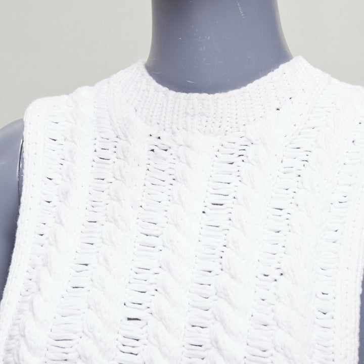 rare ANN DEMEULEMEESTER white heavy knit distressed loops hem vest L