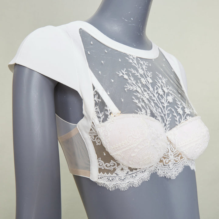 LA PERLA 2016 Neoprene Desire tulle embroidered white underwire crop top 32A XS