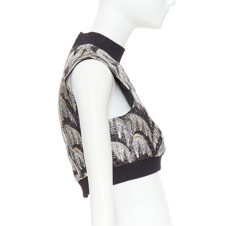 LOUIS VUITTON 2024 Jacquard Crop silver black metallic arch embroidered top FR38