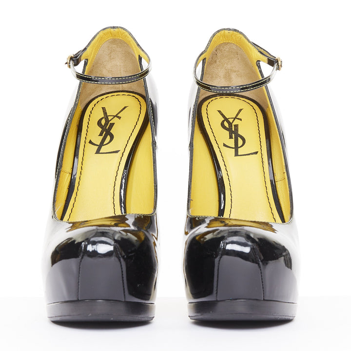 YVES SAINT LAURENT 2010 Tribute black patent leather ankle strap pumps EU37 US7