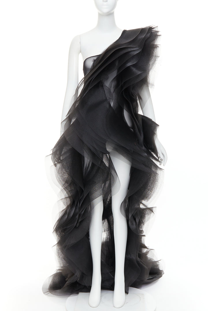 rare ALEXANDRE VAUTHIER COUTURE SS2014 Runway black stiff tulle train gown