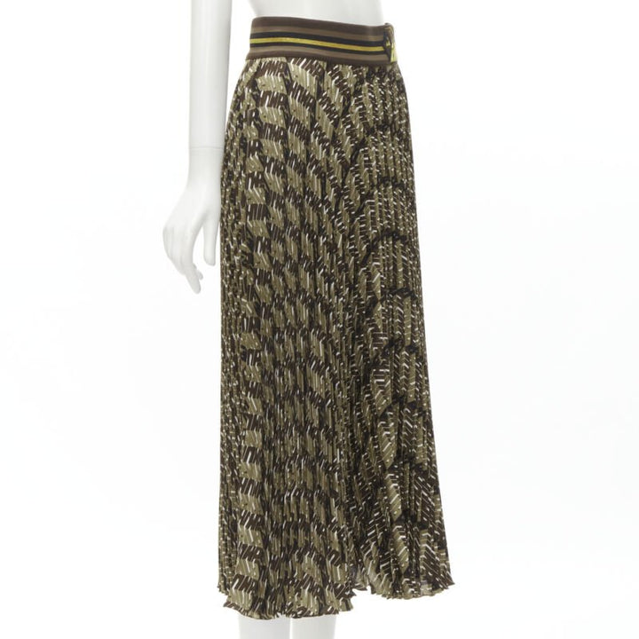 FENDI Roma Amor brown gold graphic print pleated plisse silk skirt IT42 M