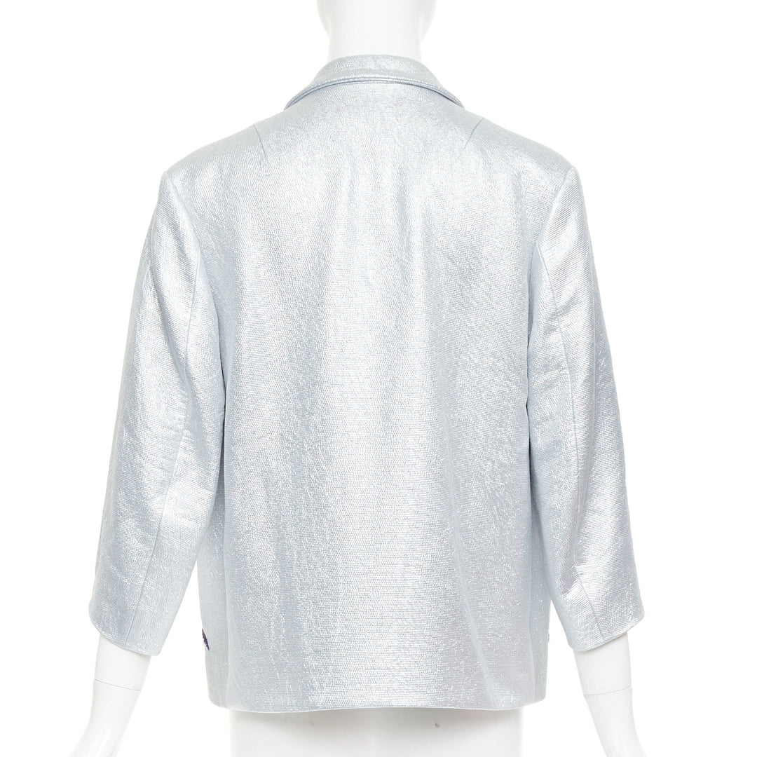 DRIES VAN NOTEN 2016 Runway metallic silver purple sequin wing blazer FR34 XS