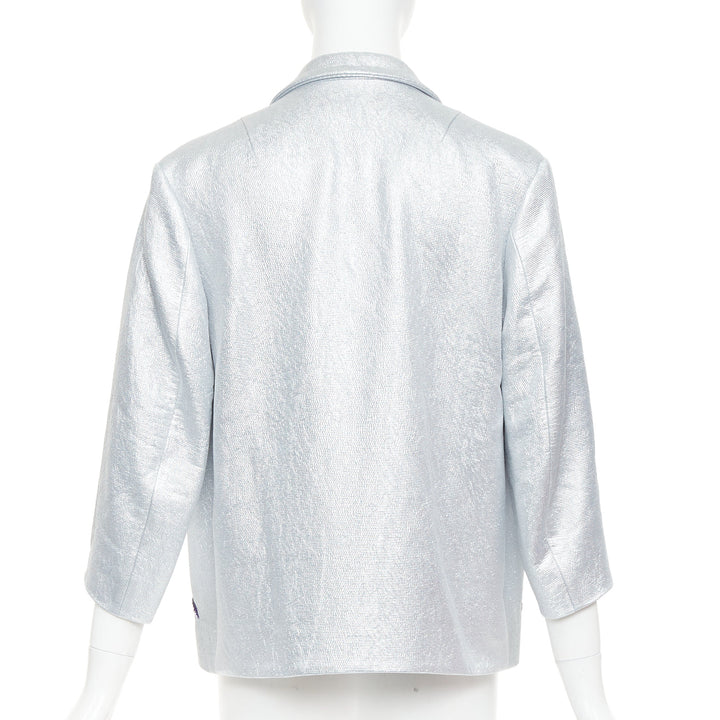 DRIES VAN NOTEN 2016 Runway metallic silver purple sequin wing blazer FR34 XS