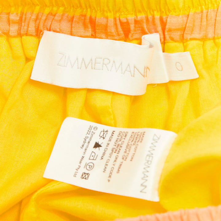 ZIMMERMANN yellow orange cotton voile striped logo boxer shorts US0 XS