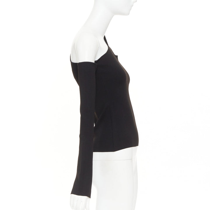 NANUSHKA 2021 Olivia black asymmetric cut out shoulder long sleeves top XS