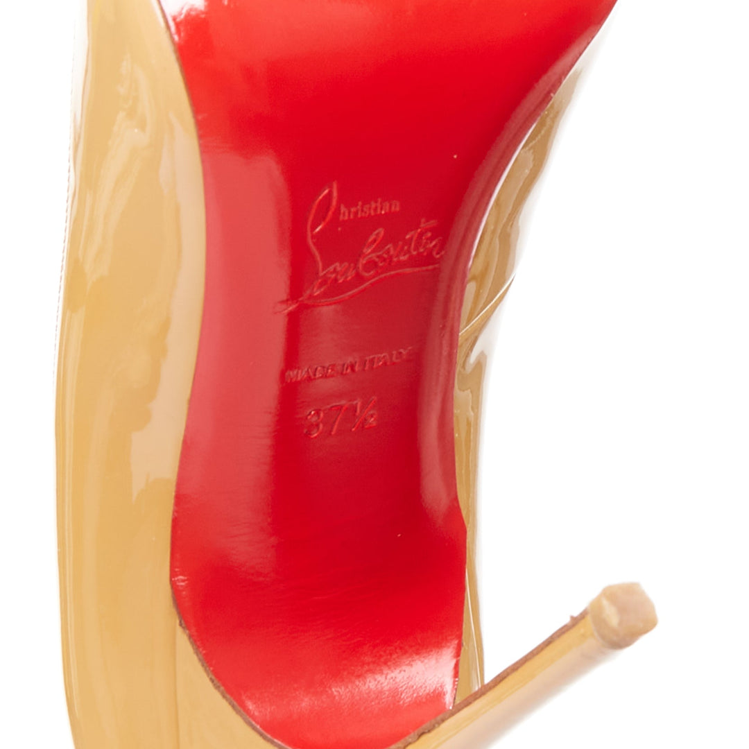 CHRISTIAN LOUBOUTIN So KAte beige tan patent point toe stiletto pumps EU37.5