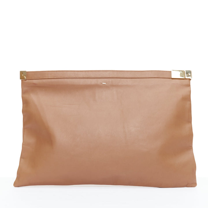 MAISON MARGIELA Line 11 tan brown gold top zip oversized clutch bag