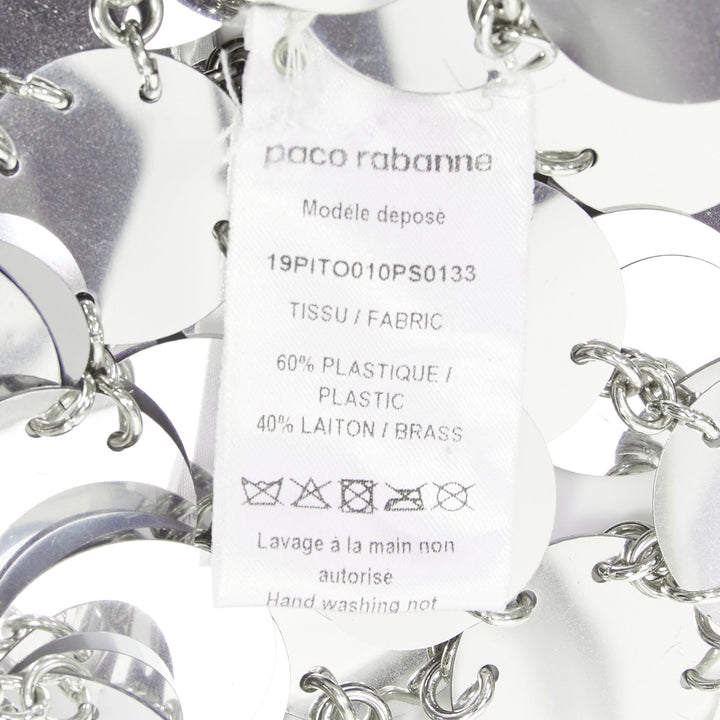 PACO RABANNE The Iconic silver metallic disc short sleeves paillettes top M