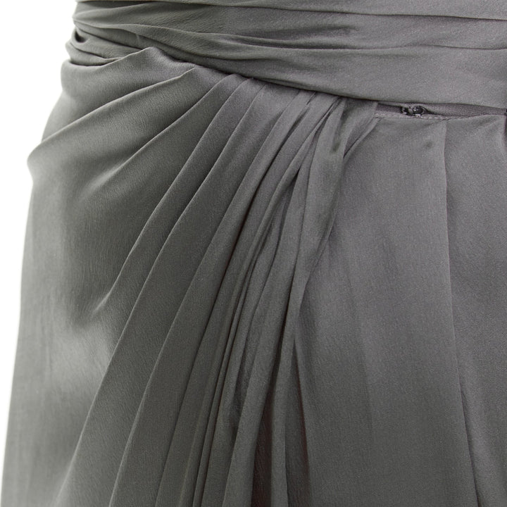 ALEXANDRE VAUTHIER COUTURE steel grey ruched draped strapless high slit gown