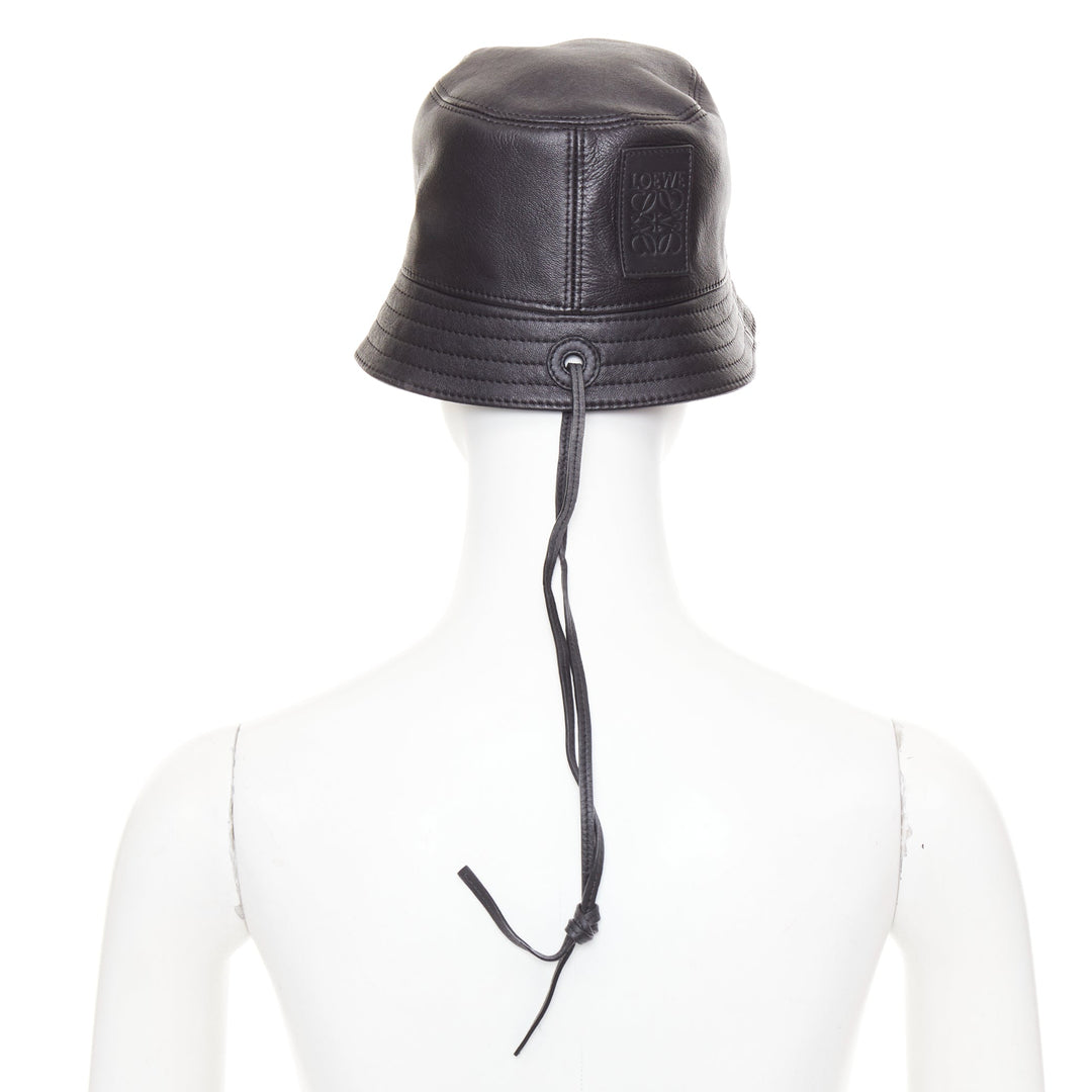 LOEWE 2021 Fisherman black nappa calfskin smooth leather bucket hat 57cm