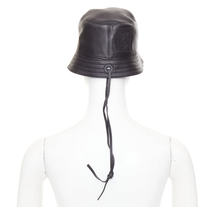 LOEWE 2021 Fisherman black nappa calfskin smooth leather bucket hat 57cm