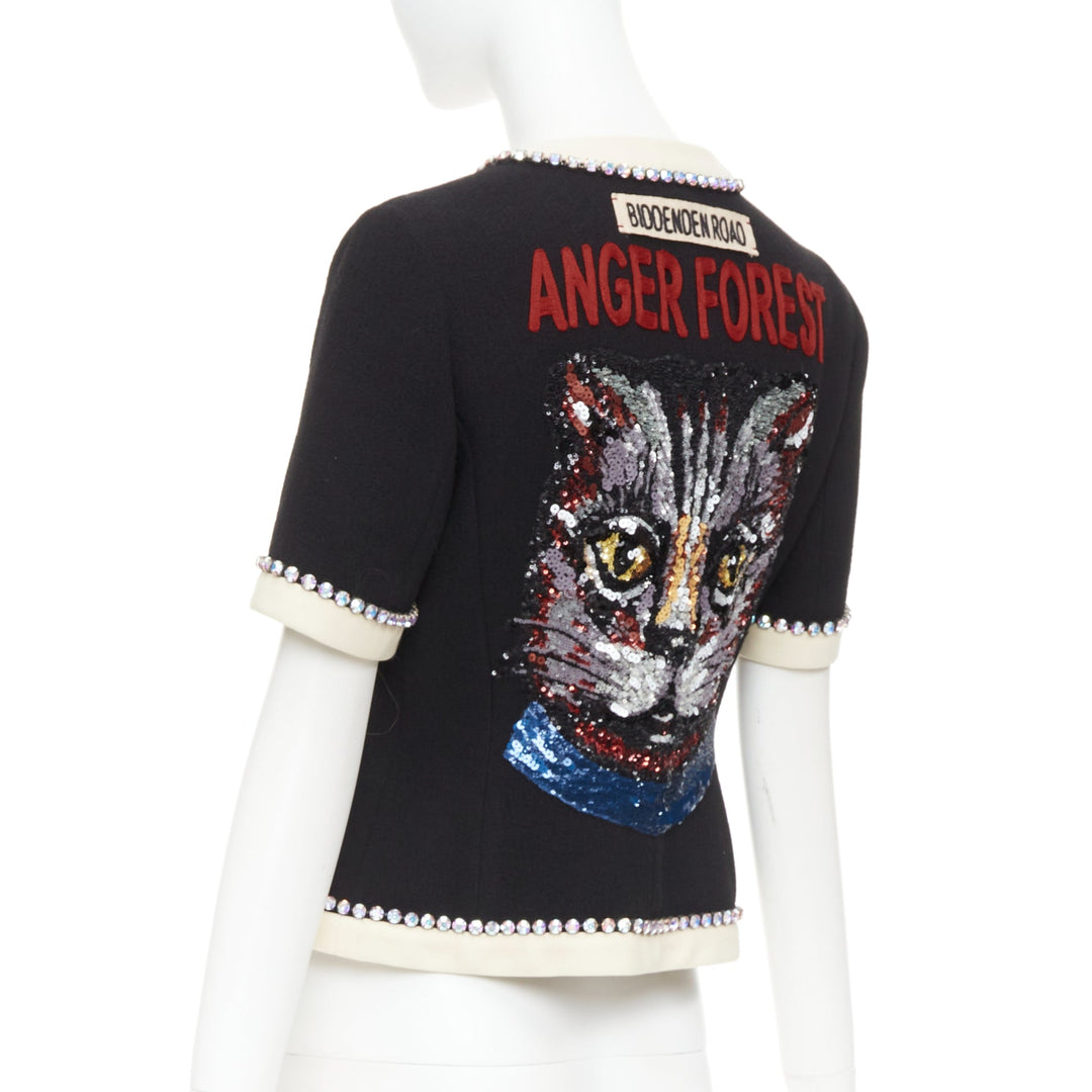 GUCCI 2017 Runway black tailleur crystal bow embellished wool jacket IT40 S