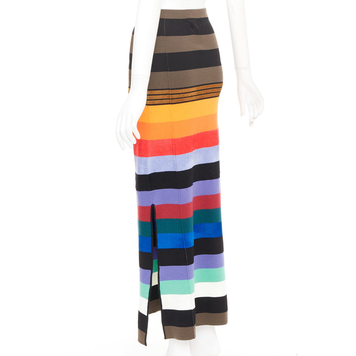 CHRISTOPHER JOHN ROGERS multicolor rainbow stripe knit side slit maxi skirt XS