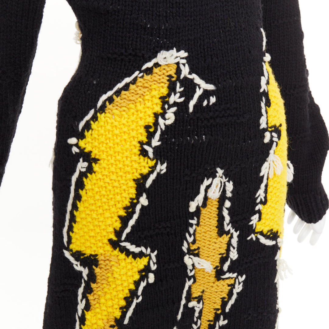PRADA 2019 Runway Frankenstein black yellow Intarsia edge dress IT