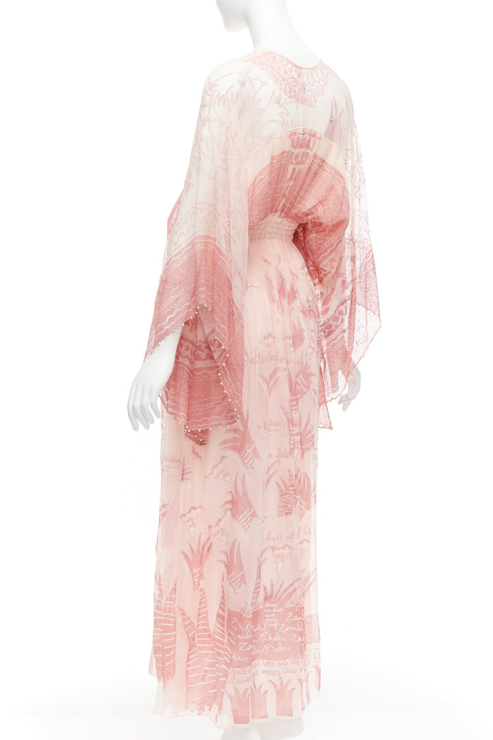 SANDRA RHODE 100% silk pink chiffon bead embellished sundress S