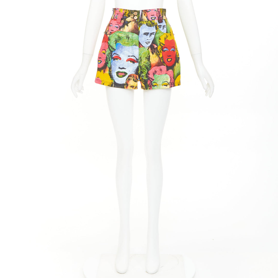 VERSACE 2018 Reissue 1991 Monroe James Dean Warhol print denim shorts 25"