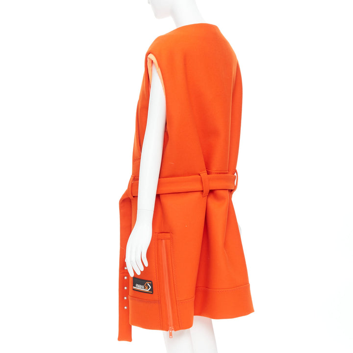 rare PRADA 2018 Runway orange virgin wool belted puffer lined long vest IT38 XS