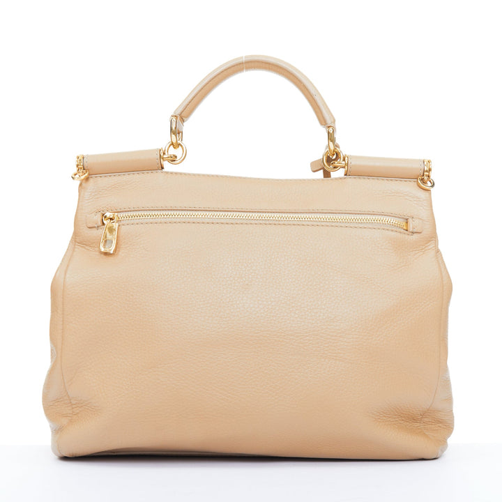 DOLCE GABBANA Miss Sicily beige grained calfskin leather medium satchel bag