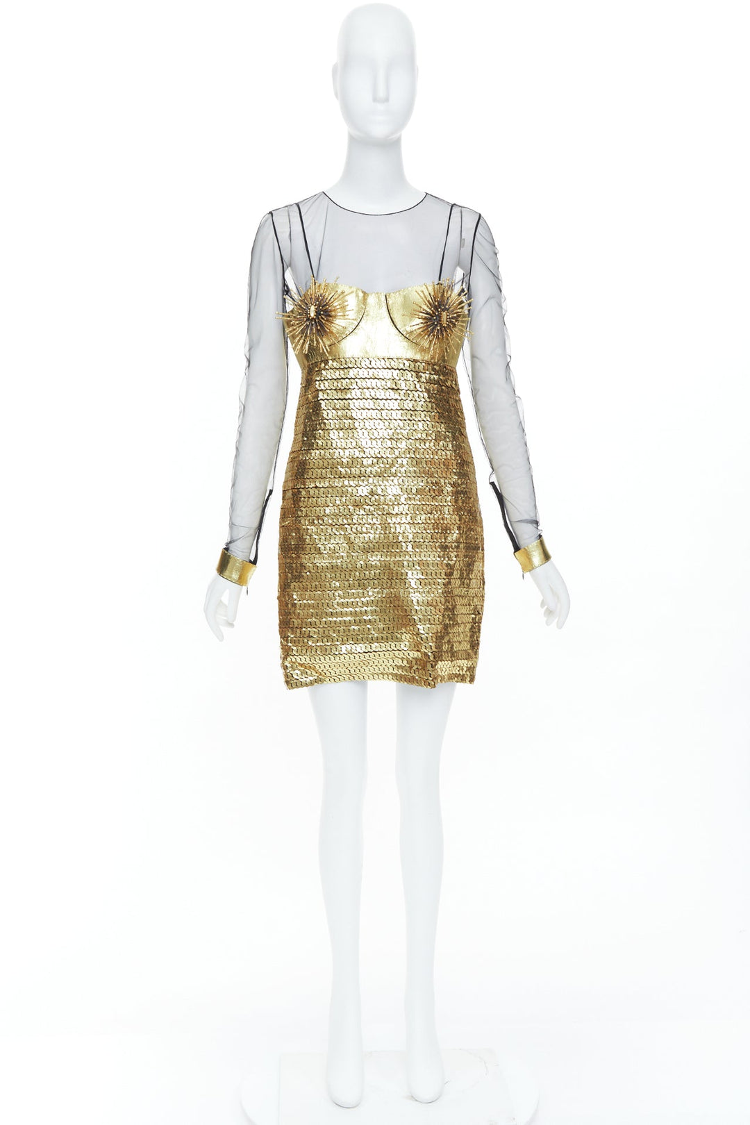 rare TOM FORD 2015 Runway Lisa Eisner spike nipple brooch leather dress IT42 M