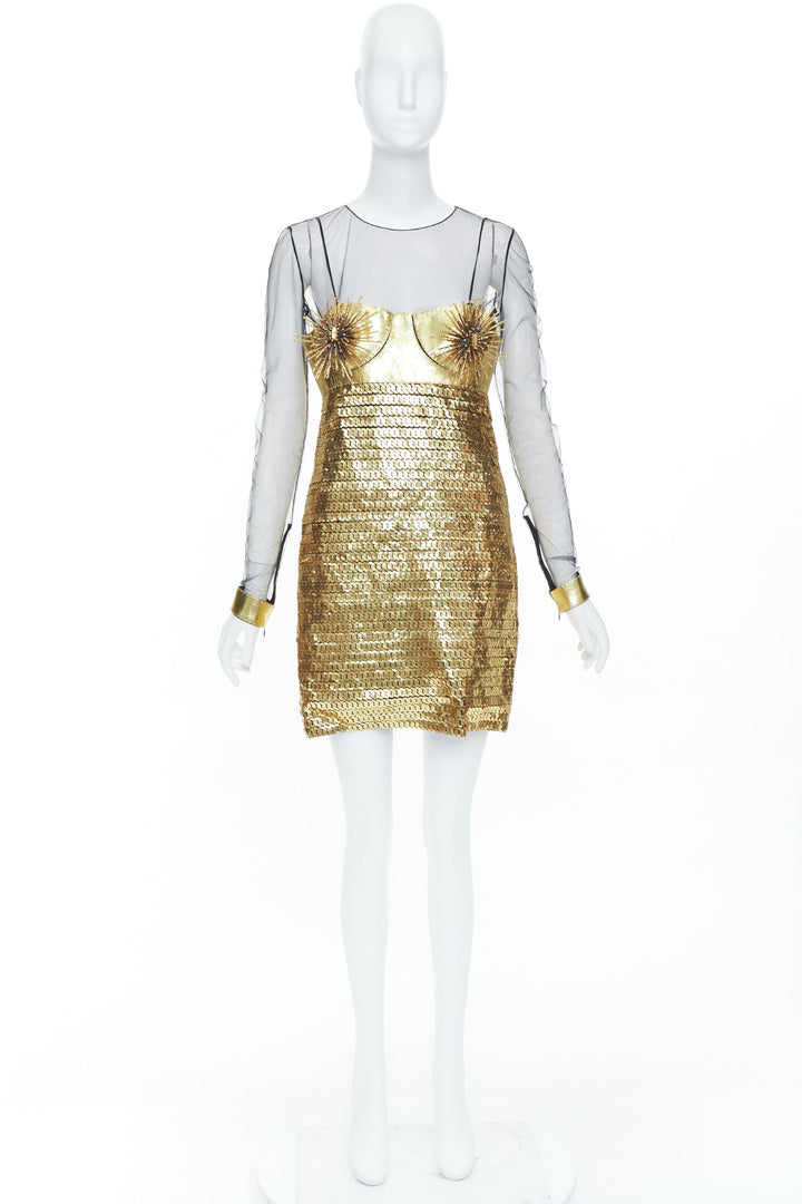 rare TOM FORD 2015 Runway Lisa Eisner spike nipple brooch leather dress IT42 M