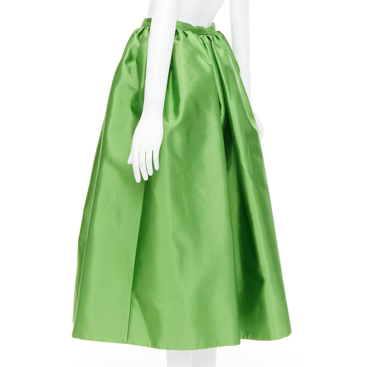 PRADA 2022 Kelly Green duchesse silk wool evening full midi skirt IT40 M