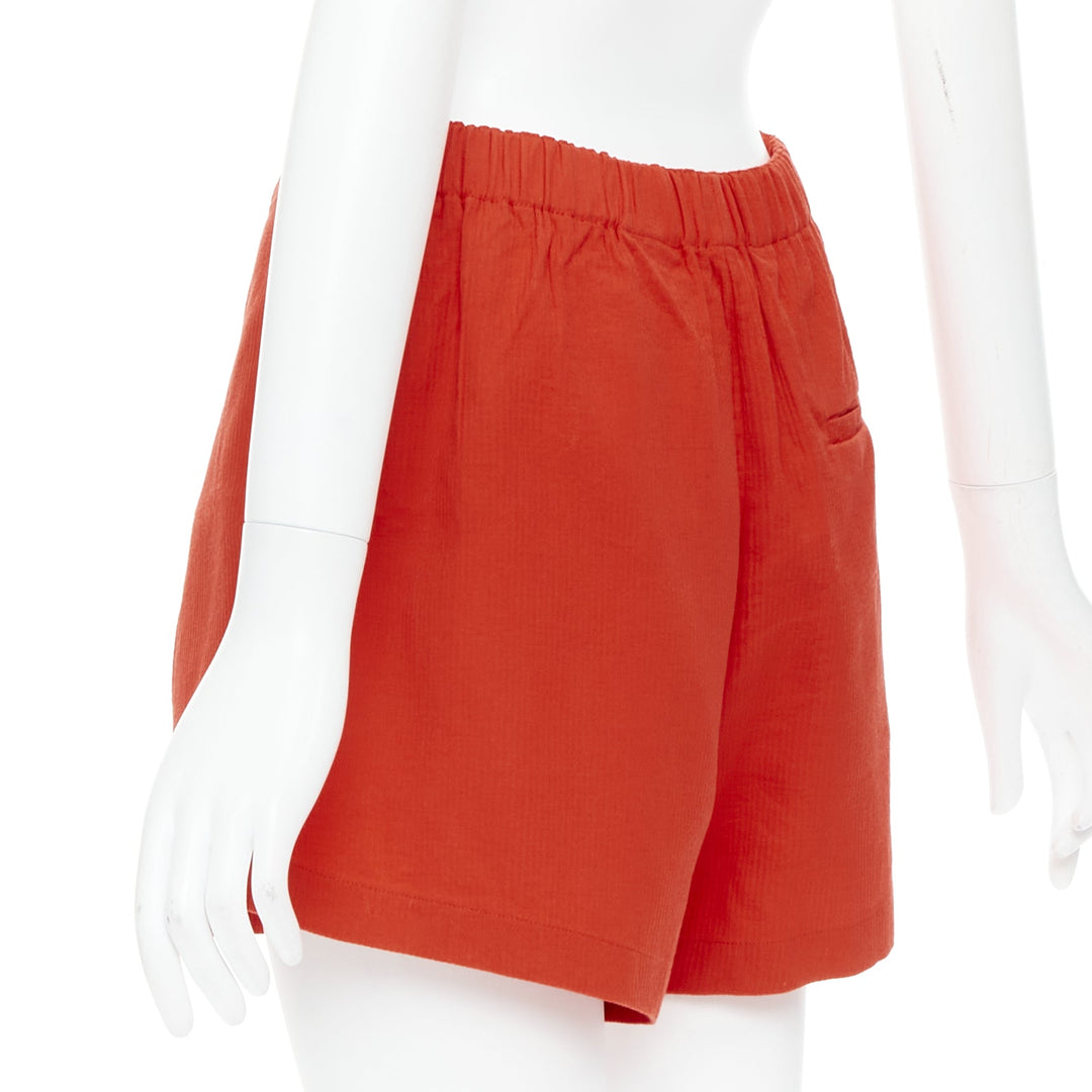 HERMES Chaine D'Ancre red cotton blend buckle pleated shorts FR36 S