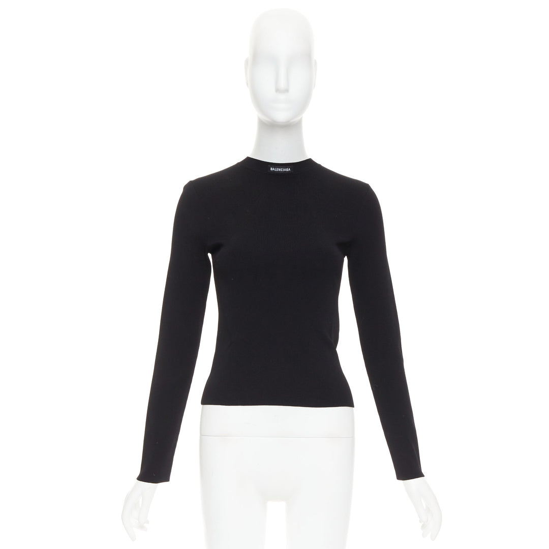 BALENCIAGA Demna 2021 black logo collar long sleeve crew neck pullover top S