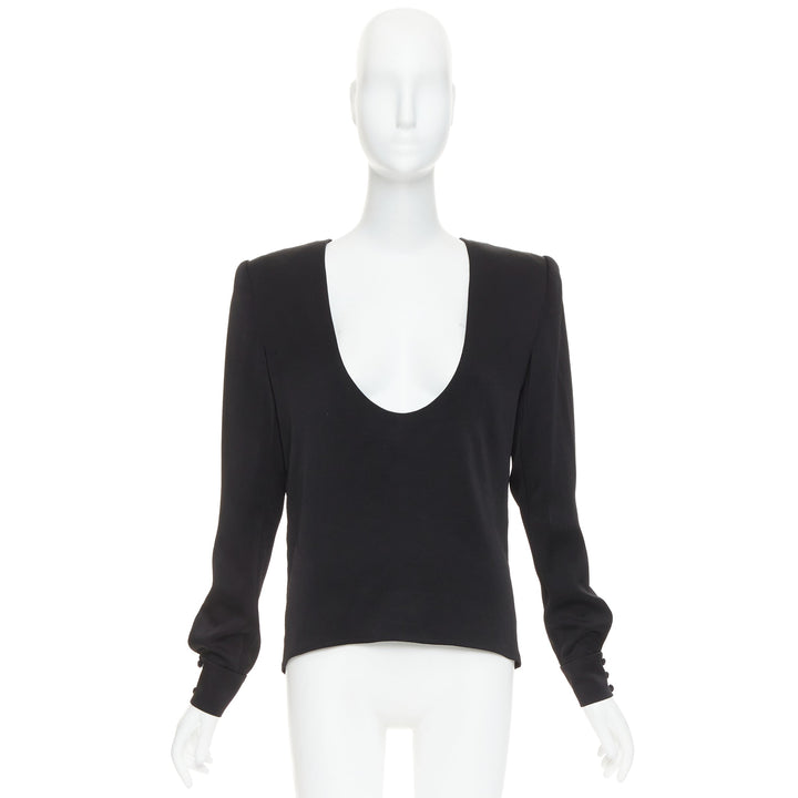 ALEXANDRE VAUTHIER COUTURE black padded shoulder scoop neck long sleeve top