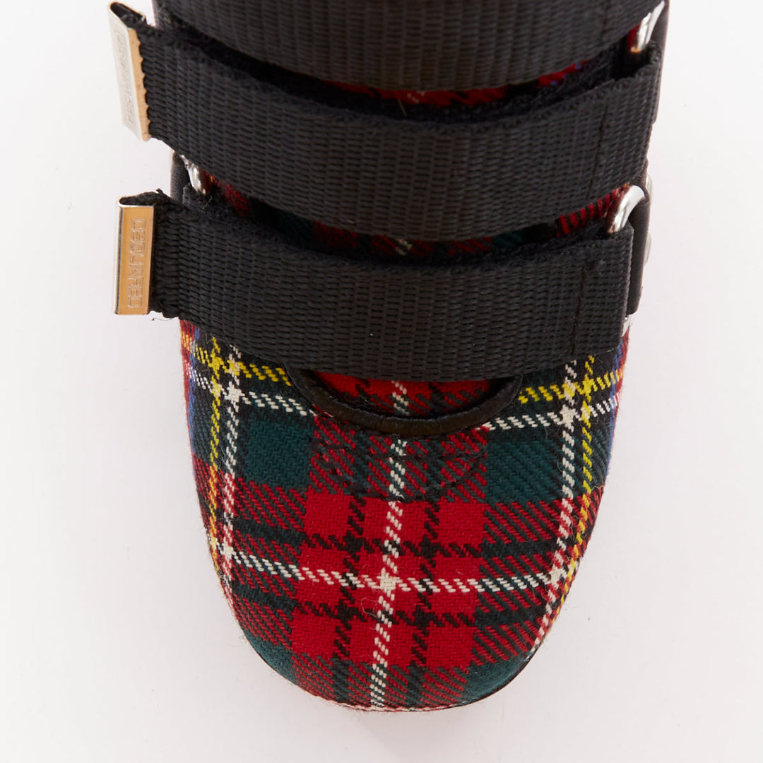 rare DSQUARED2 Vintage red tartan wool punk buckle ankle booties EU36