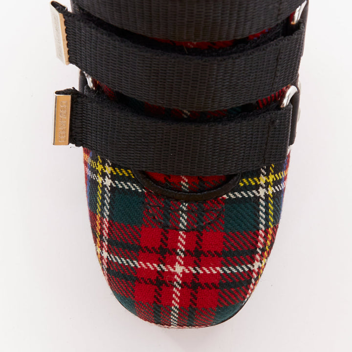 rare DSQUARED2 Vintage red tartan wool punk buckle ankle booties EU36